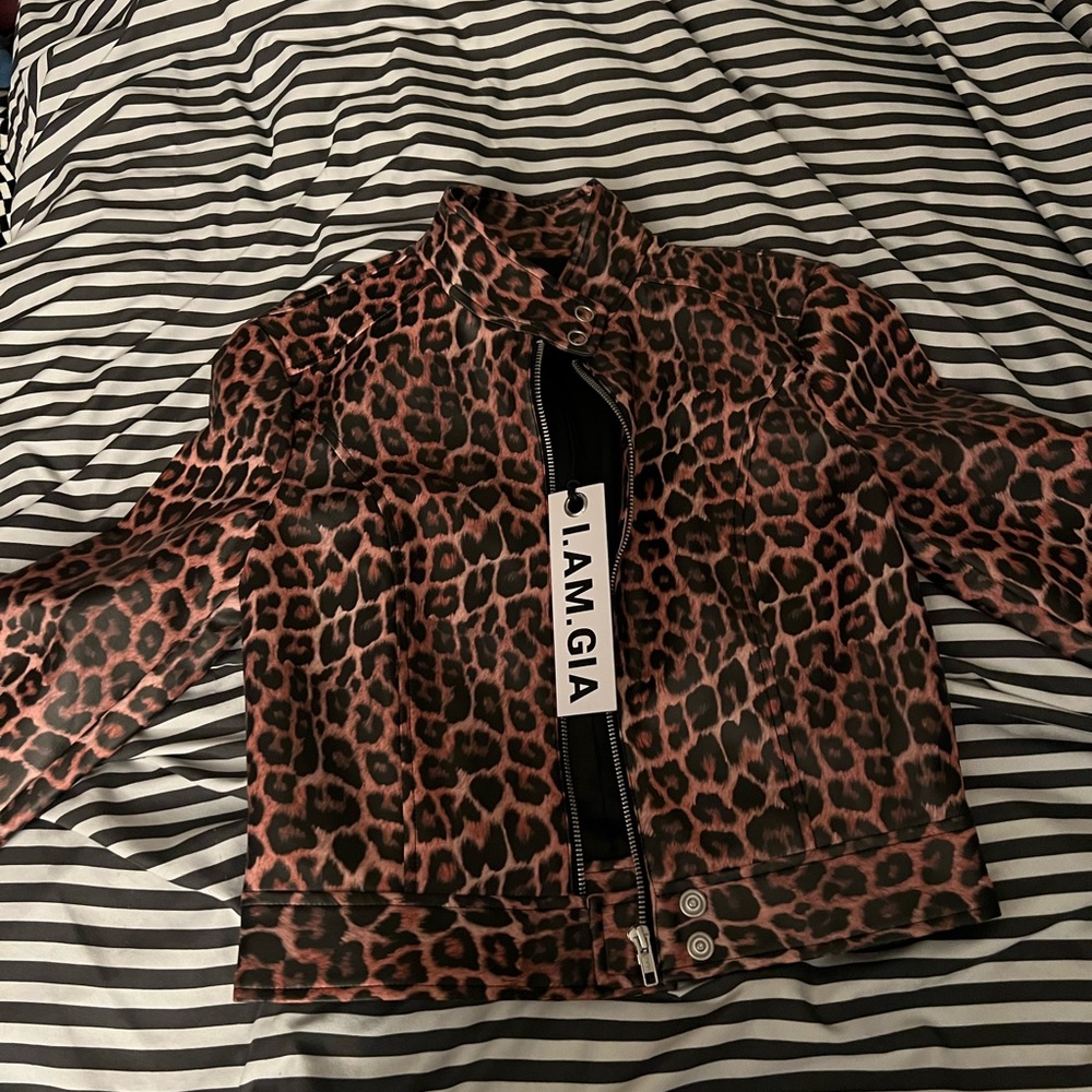 I AM GIA LEOPARD MOTORCYCLE JACKET